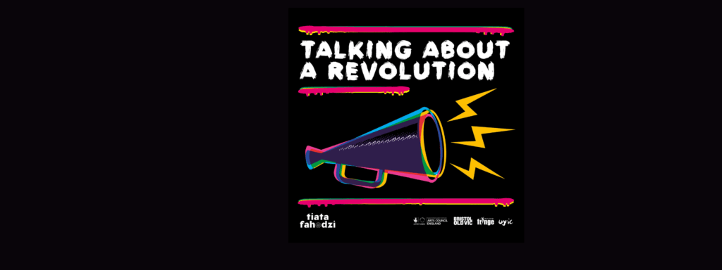 Pop art megaphone with three lightning bolts.